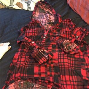 Hooded plaid tunic