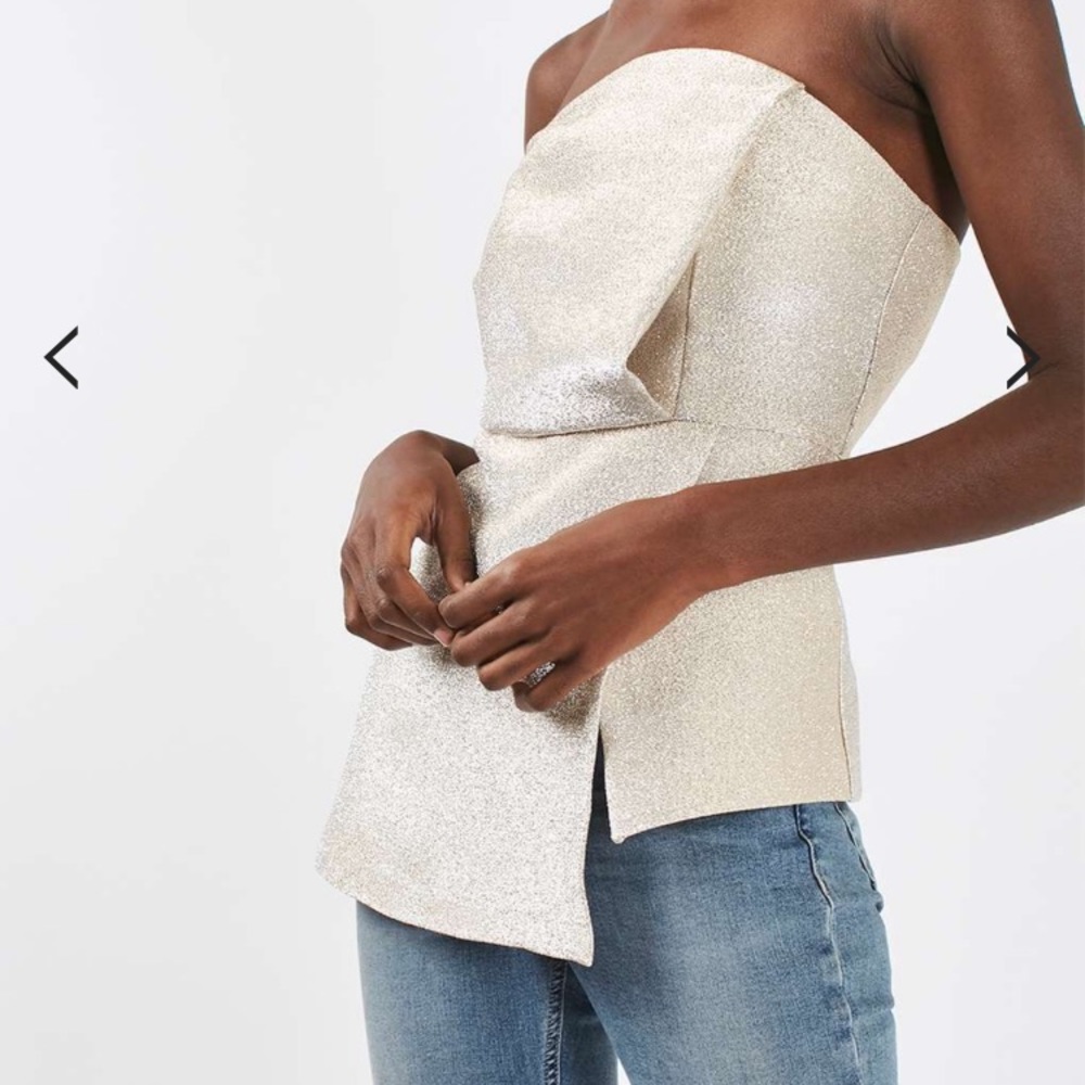 Topshop structured metallic strapless top NWT