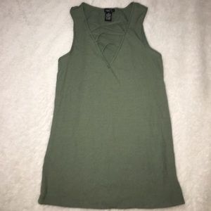 A dark green crossed tank top