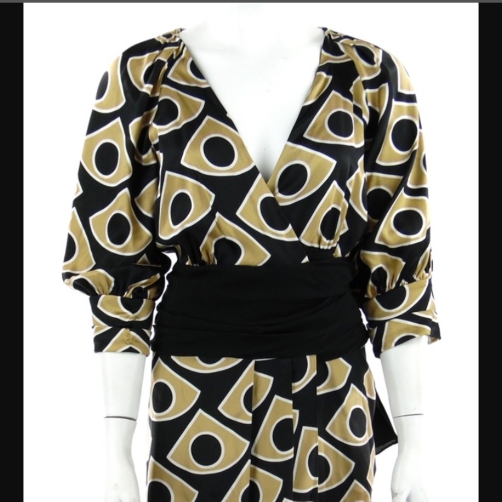 DVF Silk Wrap Dress - Gold Black