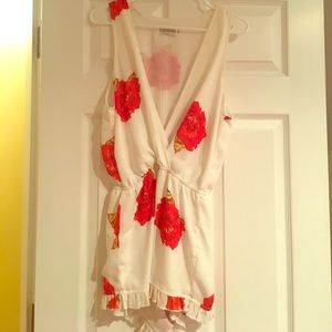 Hello Molly red and white floral romper