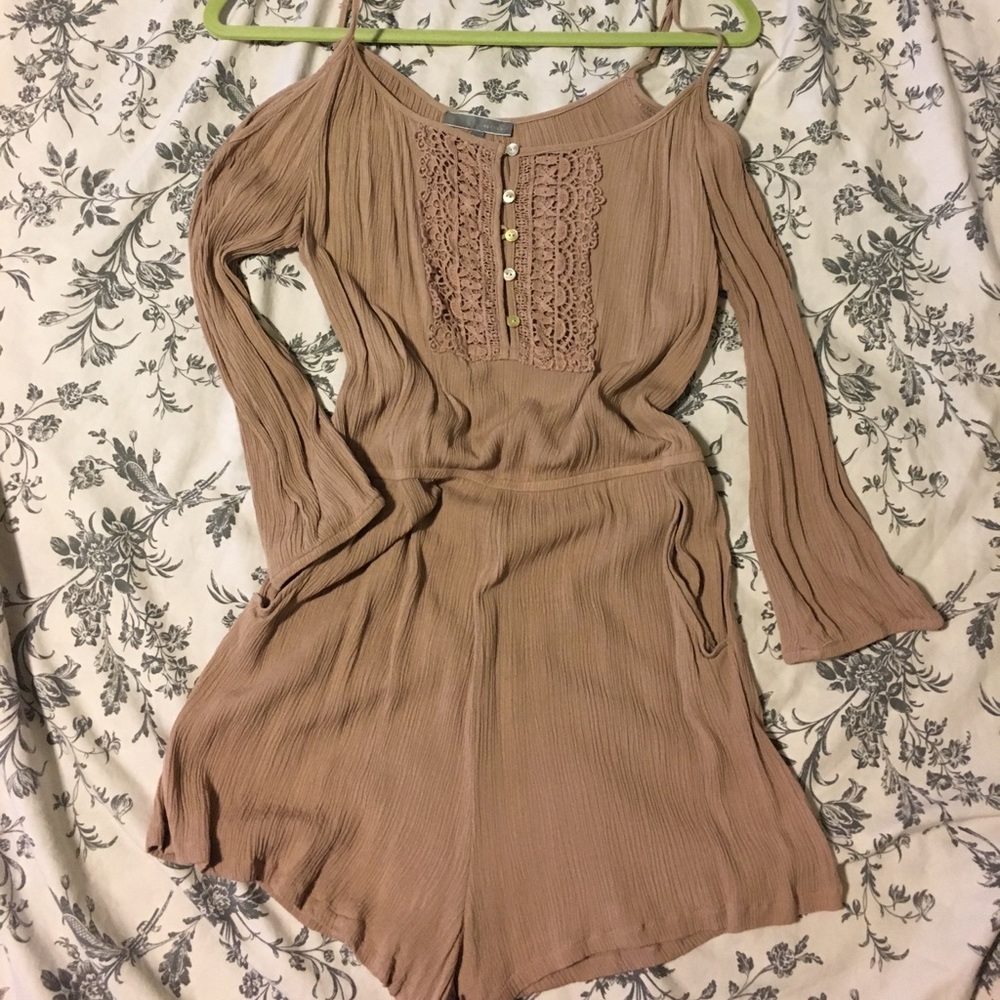 Tan shorts quarter sleeve romper