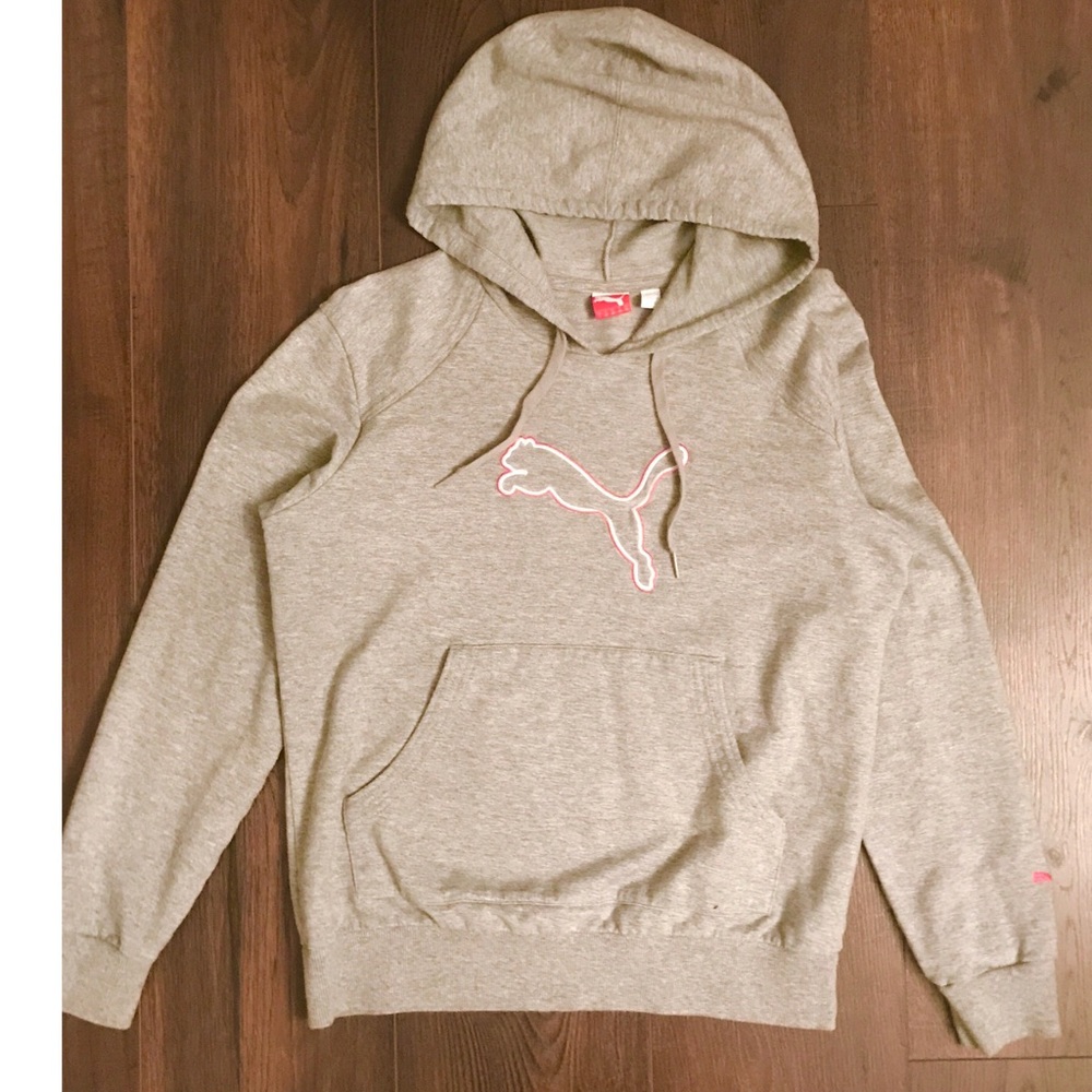 Women's Grey and Pink Hooded Puma Sweatshirt