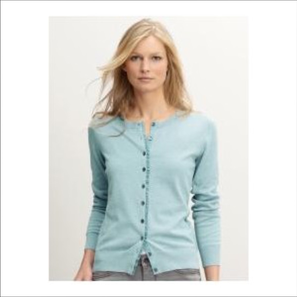 BR blue mini ruffle cardigan size S.