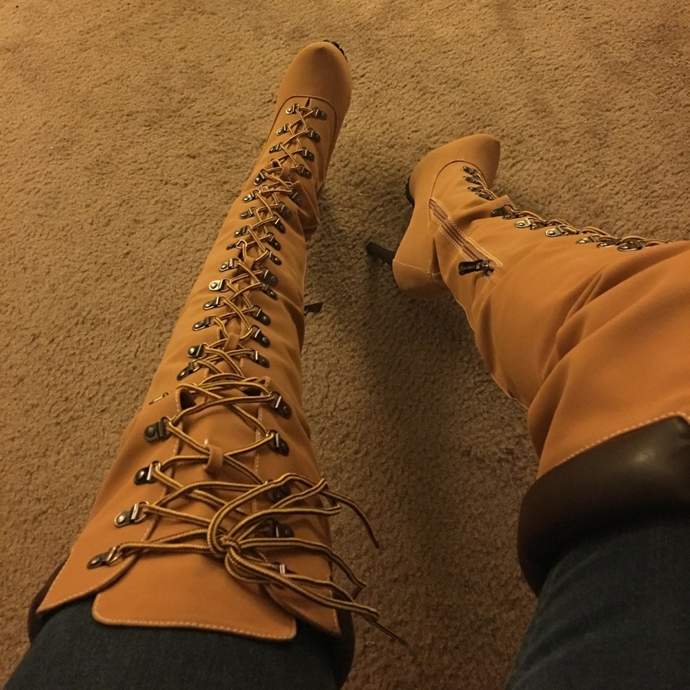 Construction timberland look over the knee boots