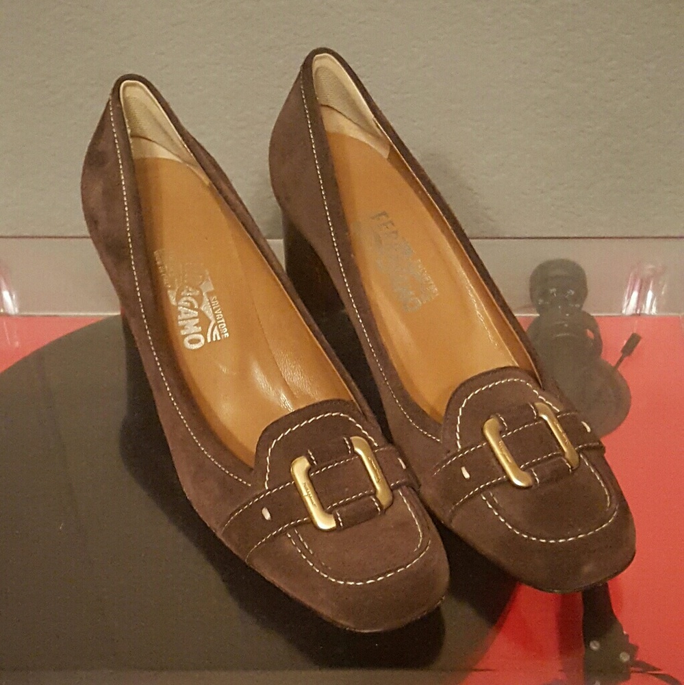 Brown Swayed Leather Ferragamo Heels