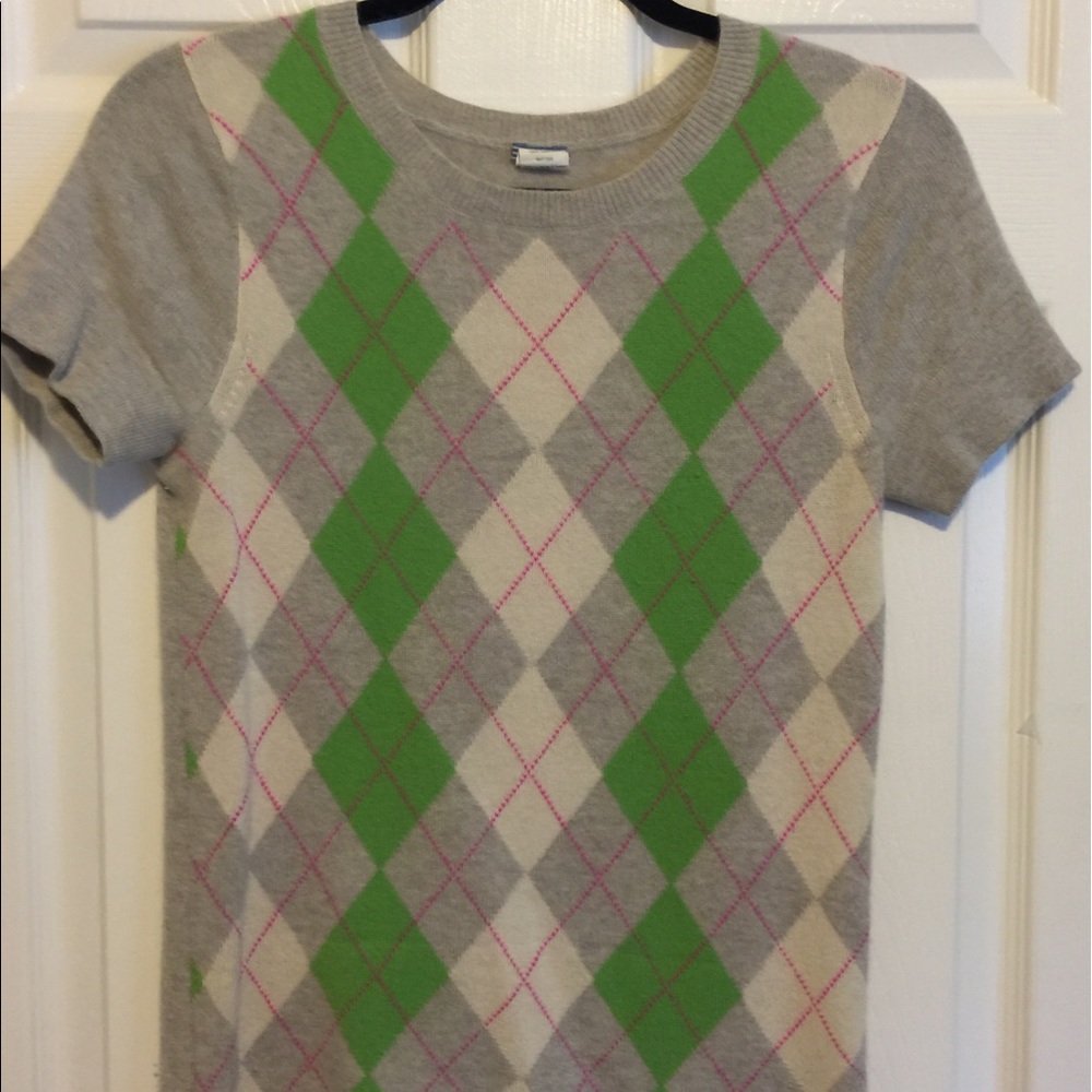 J crew cashmere T shirt sweater with checkers
