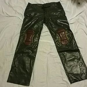 Leather pants with decorative knee pads