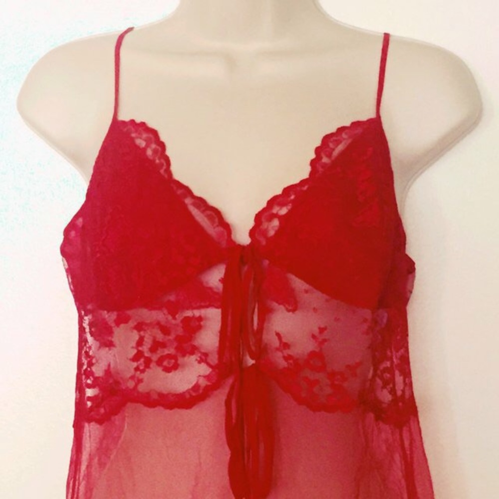 beautiful victorias secret red sheer lingerie slip
