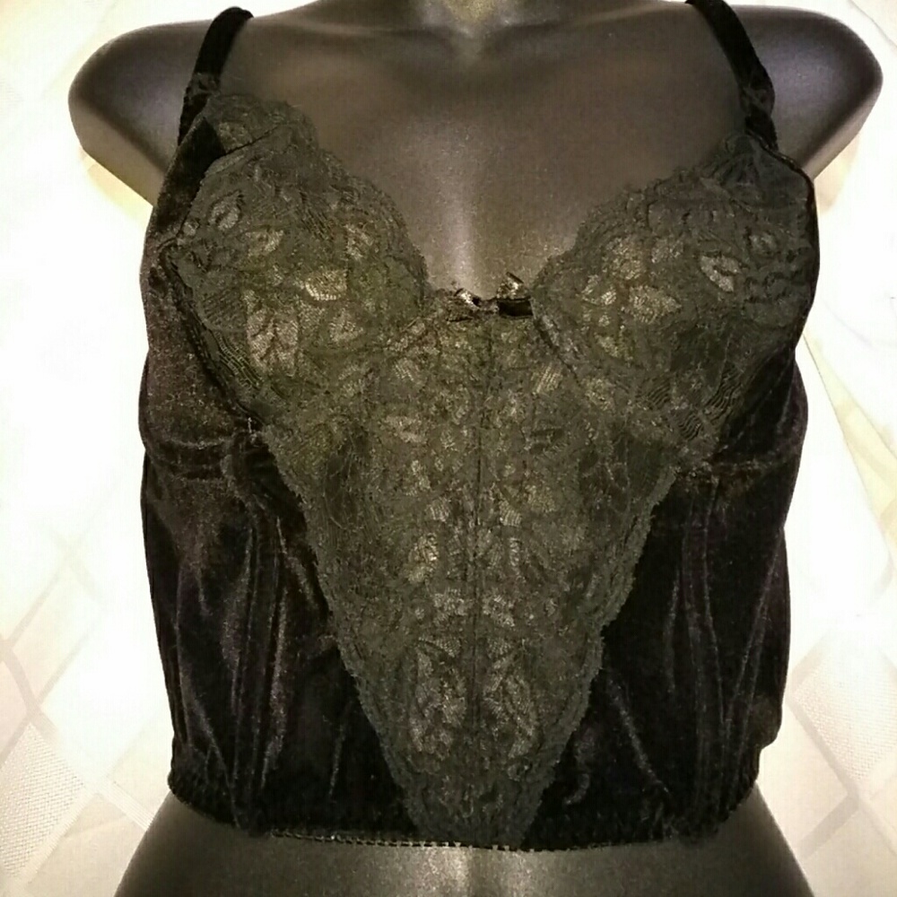 90's Authentic Bustier Black Velveteen & Lace