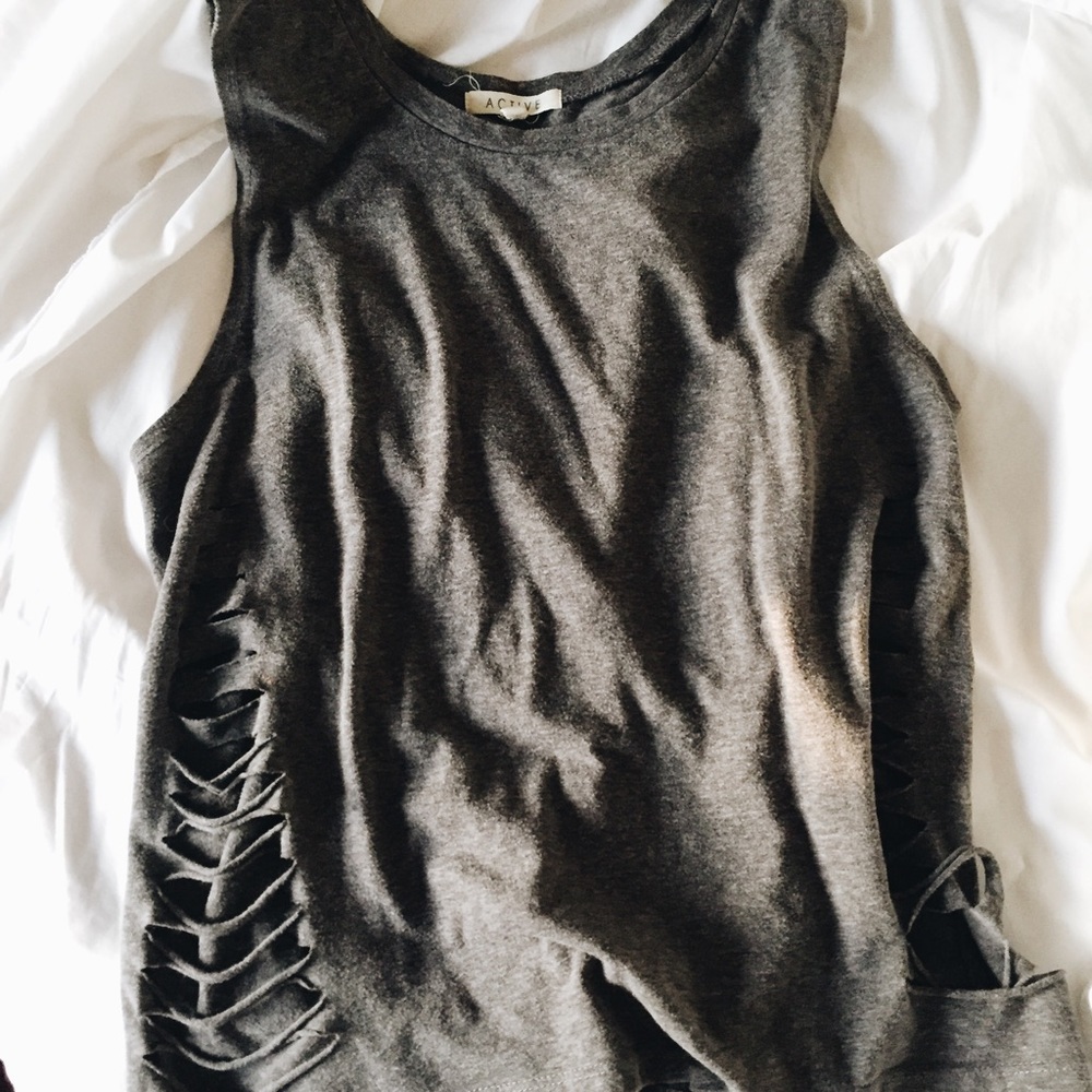 distressed grey muscle tee