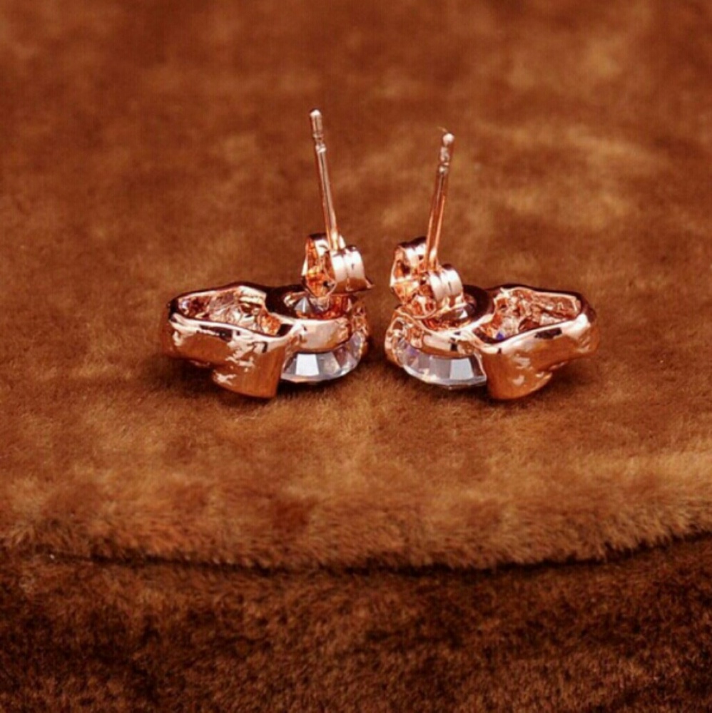 Brand New Rose Gold Tiny Crystal Skull Earrings - Picture 4 of 5
