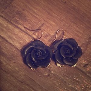 Black and Silver Rose Earrings