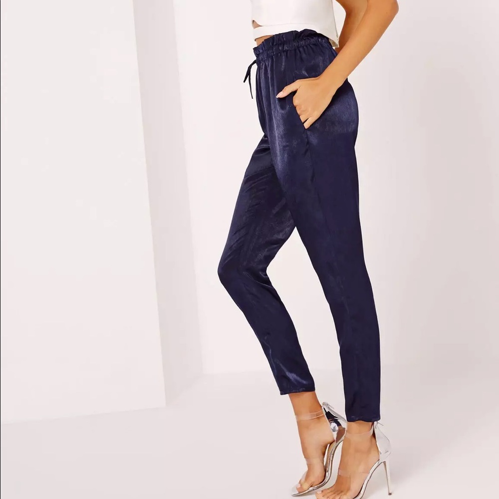 Satin Cigarette Pants in Navy