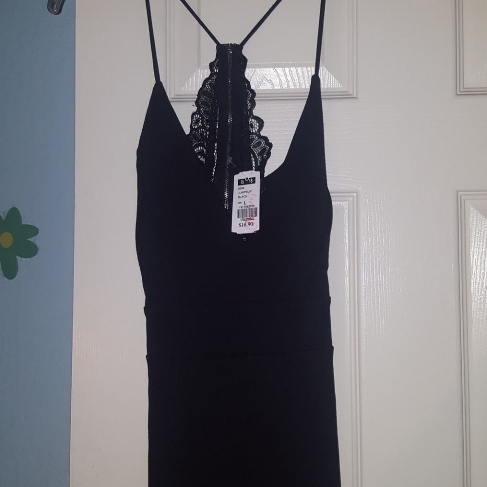 Black long pants romper