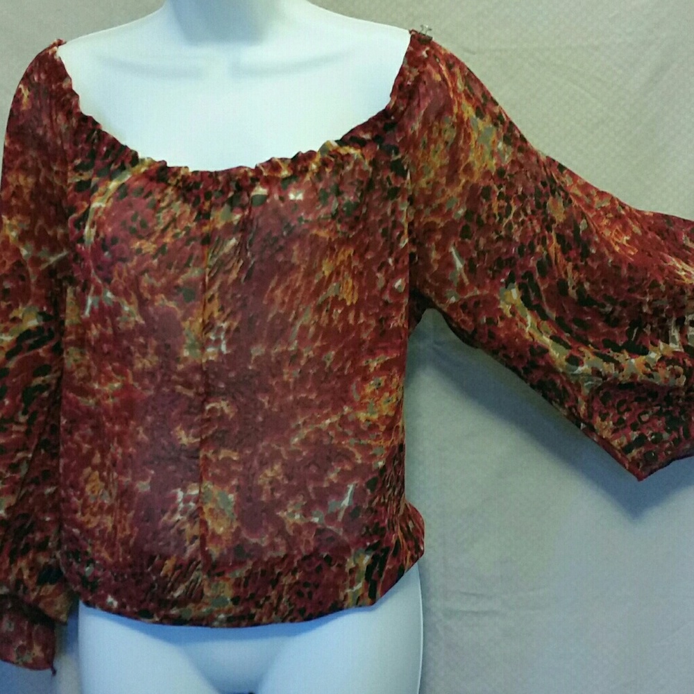 Semi-Sheer Flutter Sleeve Top