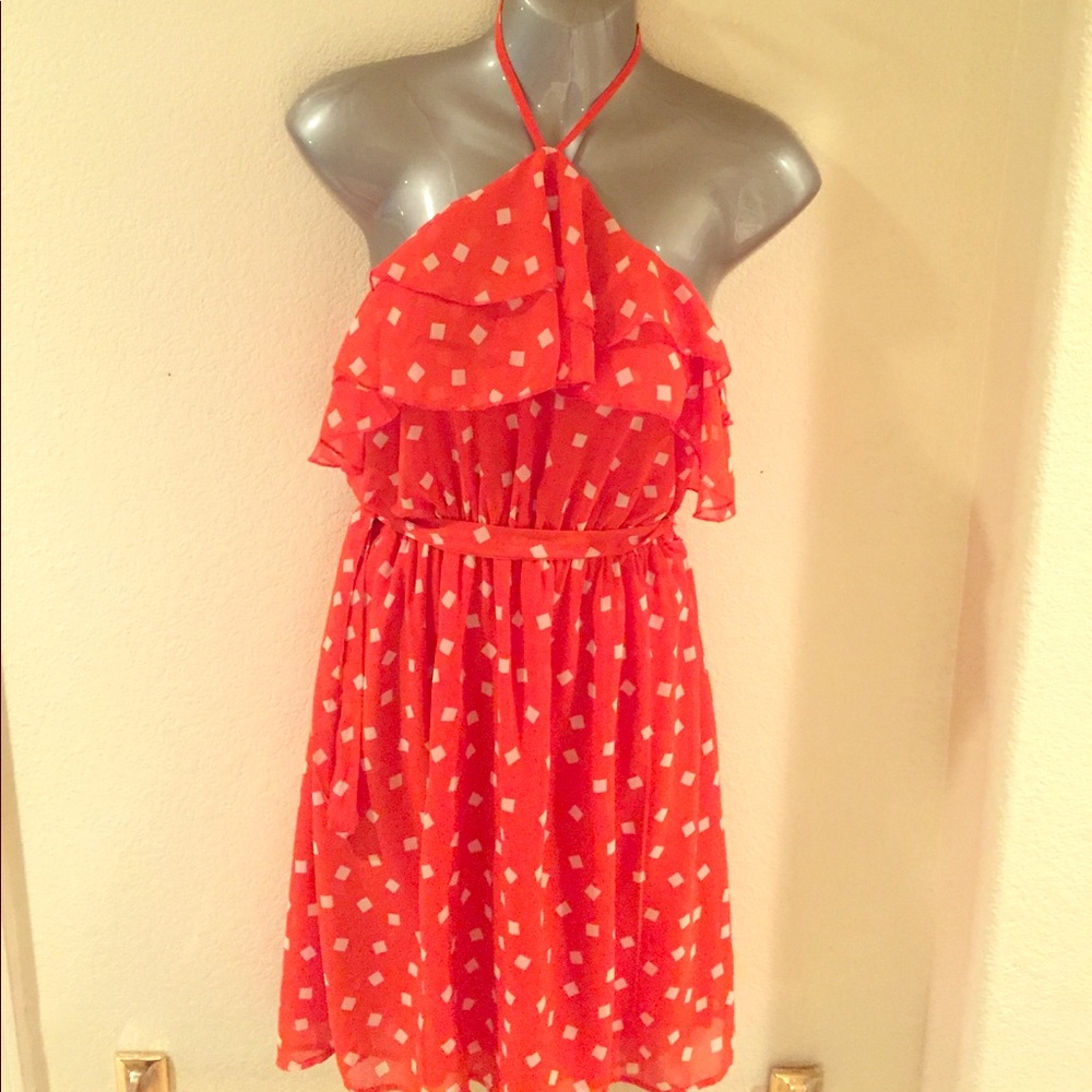 RUFFLE HALTER STRING DRESS POKER DOTS DRESS