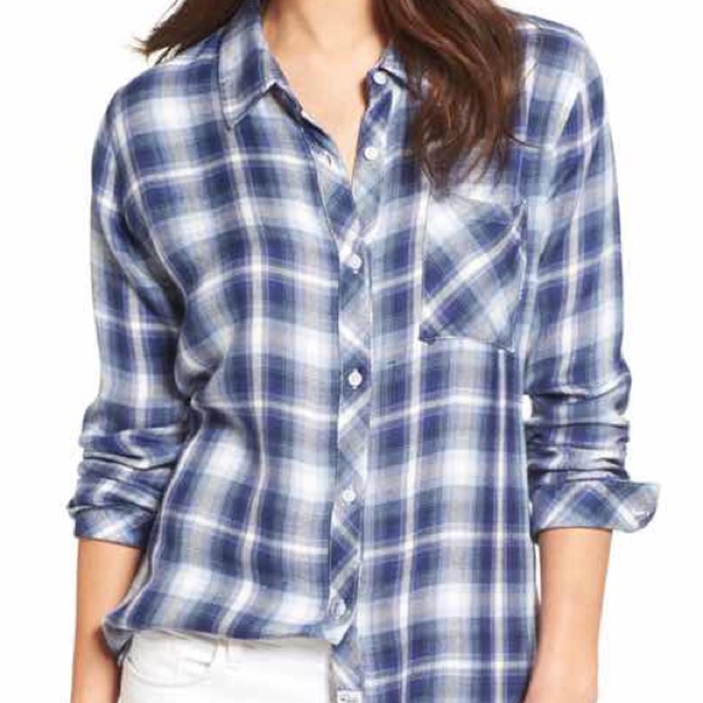 Blue and white button down flannel