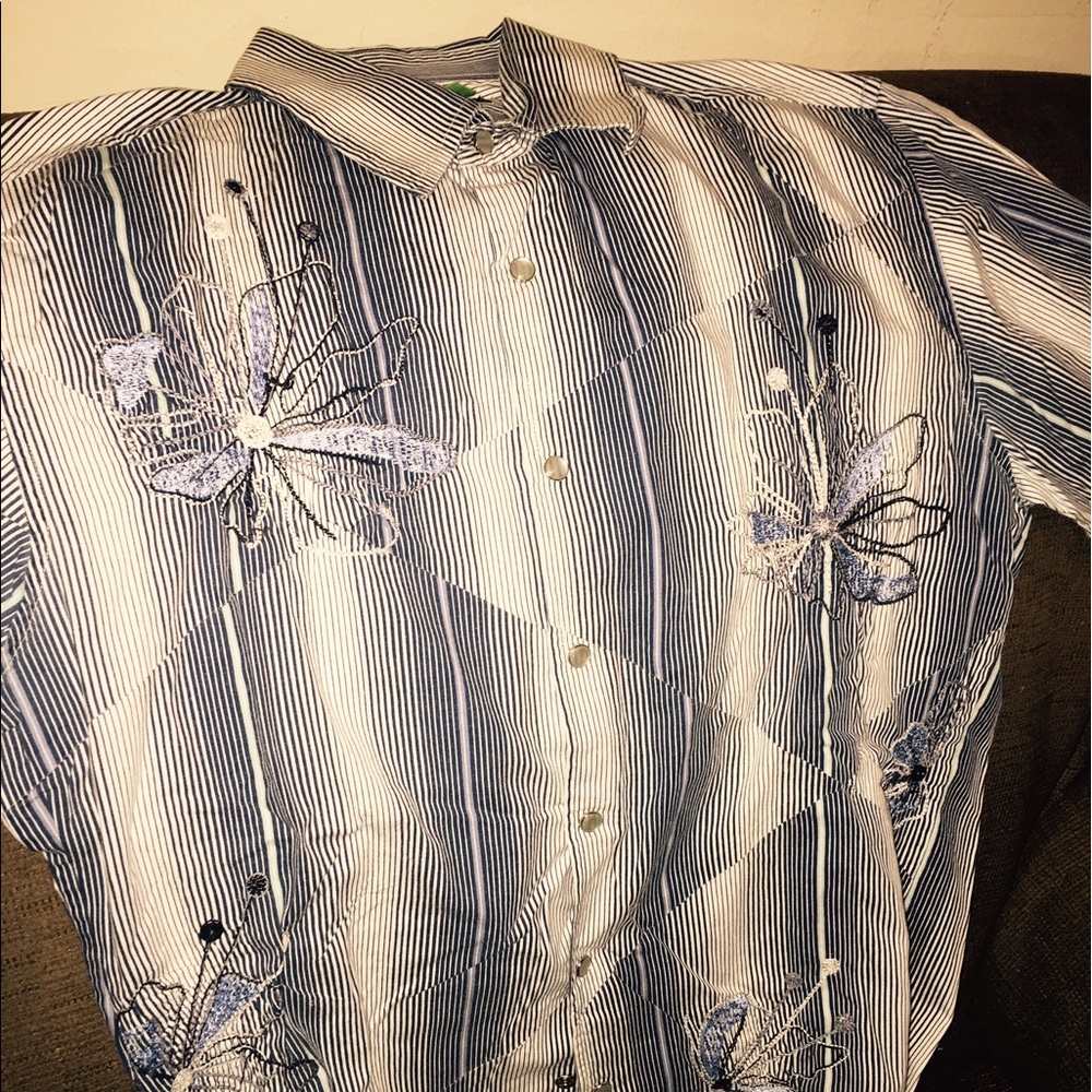 Men's 7 DIAMONDS LS Striped Embroidered Shirt -L