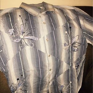 Men's 7 DIAMONDS LS Striped Embroidered Shirt -L