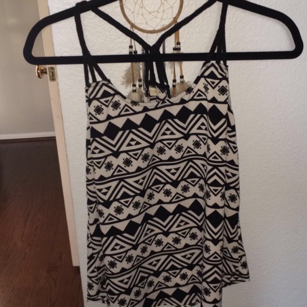 tribal print black & white tank top