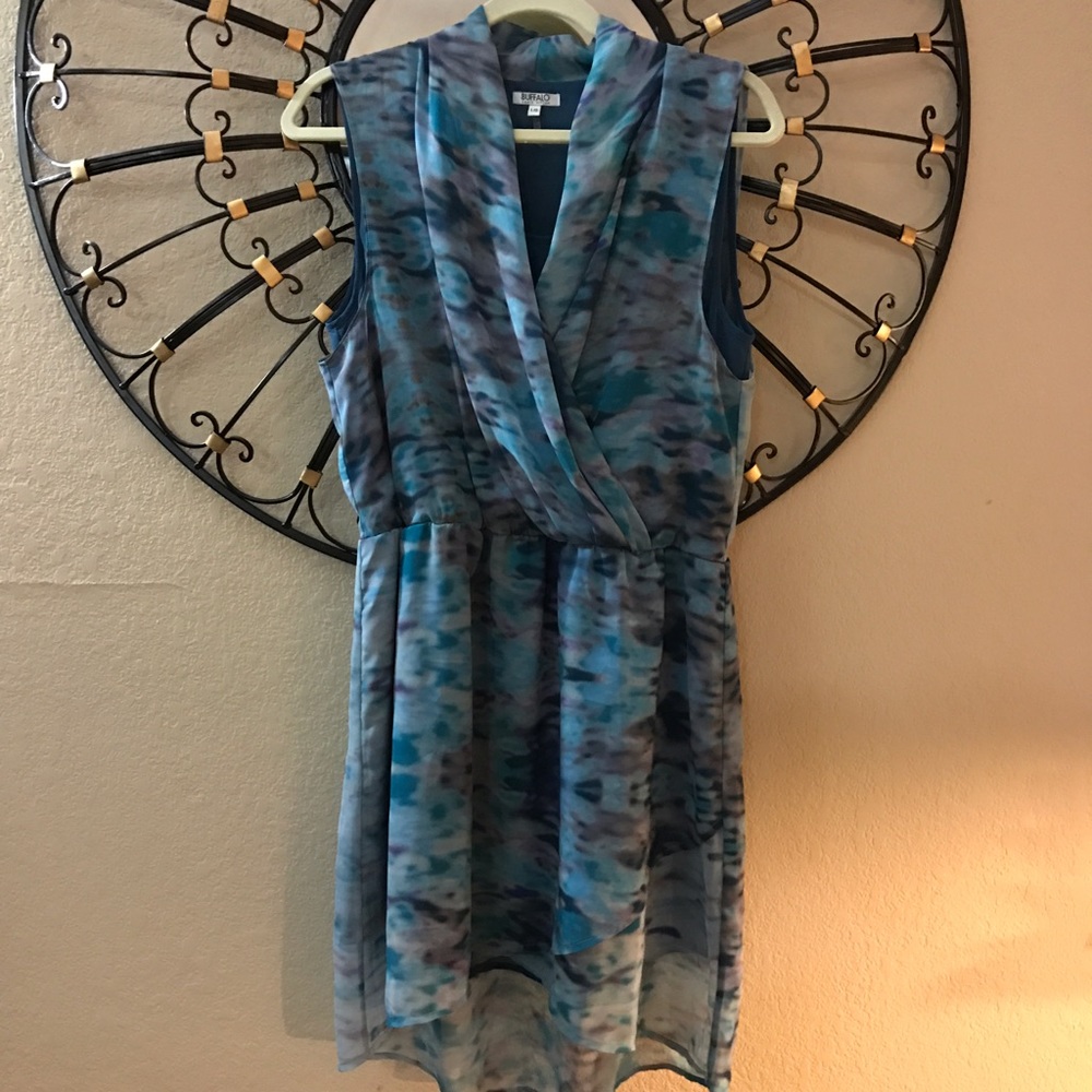 ❄️Blue Draped Watercolor Pattern Dress❄️
