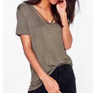 Boohoo Eva Strap Olive Green Baggy Tee
