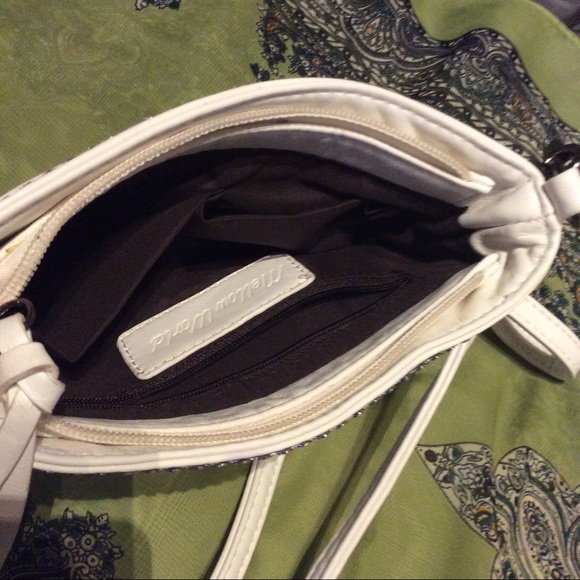 🌺 WHITE FRINGE BLING CROSSBODY PURSE SHORT BOHO - Picture 4 of 8