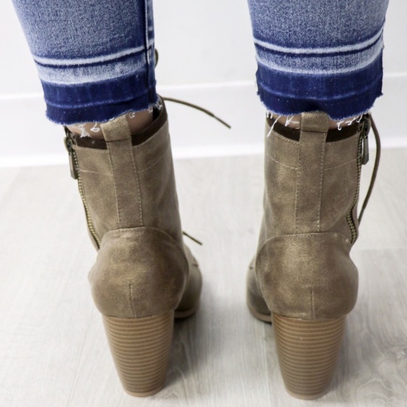 Taupe Lace Up Combat Boots - Picture 3 of 4