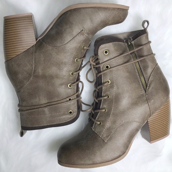 Taupe Lace Up Combat Boots - Picture 4 of 4