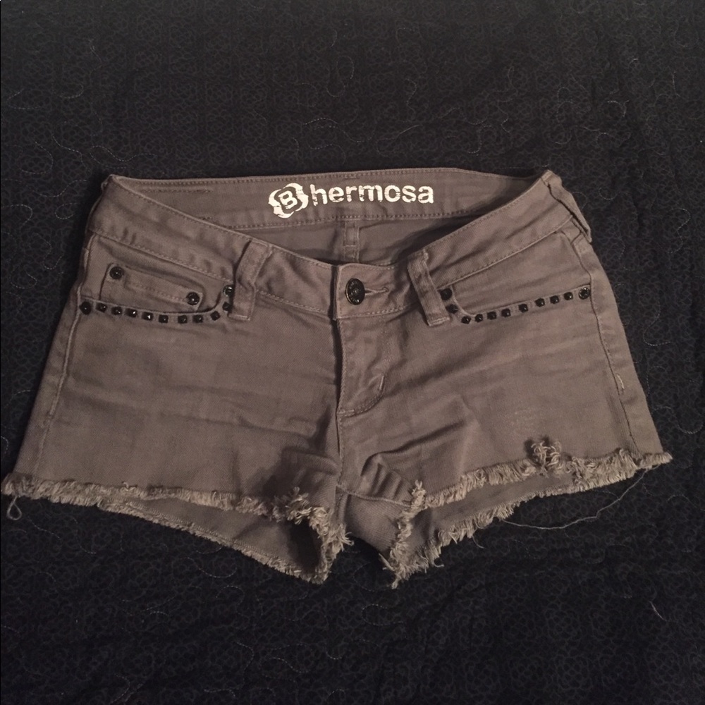 Grey Cut Off Shorts With Black Studs