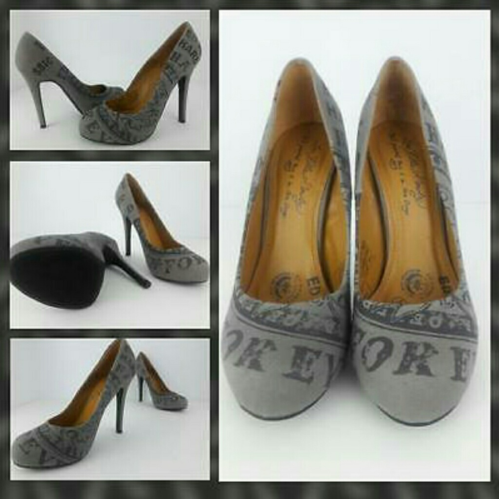 Ed Hardy "vintage ink" heels