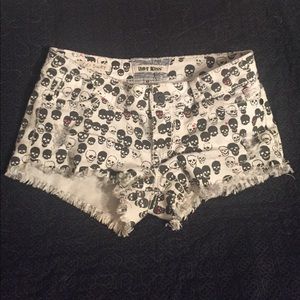 White Skulls and Hearts Cut Off Shorts