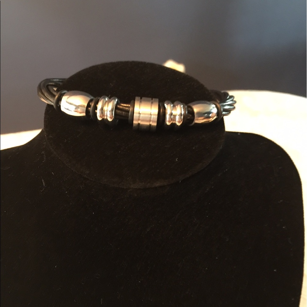 NWOT Cool Black leather bracelet