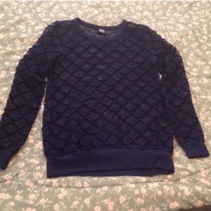 LAST CHANCE Bobeau Crochet Navy Blue Crewneck