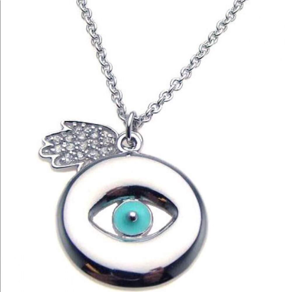 925 sterling silver rhodium eye hamsa necklace