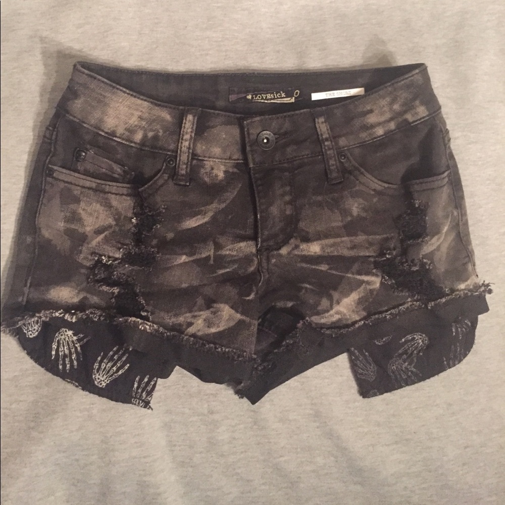 Acid Wash Tie Dye Skeleton Hands Shorts
