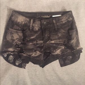 Acid Wash Tie Dye Skeleton Hands Shorts