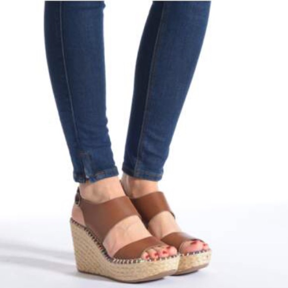 Black Open Toe Espadrille Platform Wedge Sandal - Picture 1 of 7