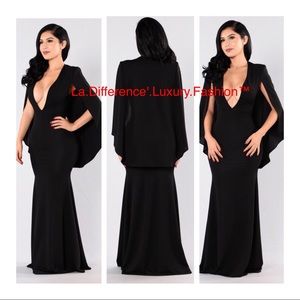 Sleeveless Black flowing maxi w/cape /
