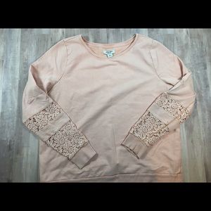 LUCKY LOTUS pink sweatshirt  lace sleeve details