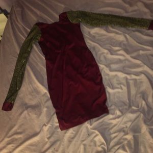 Hot gold and burgundy bodycon dress