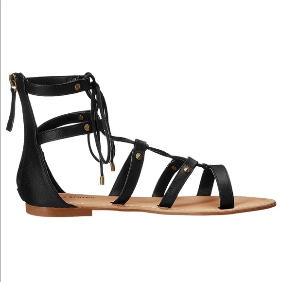 Black Gladiator Lace Up Studded Flat Sandals - Picture 4 of 4