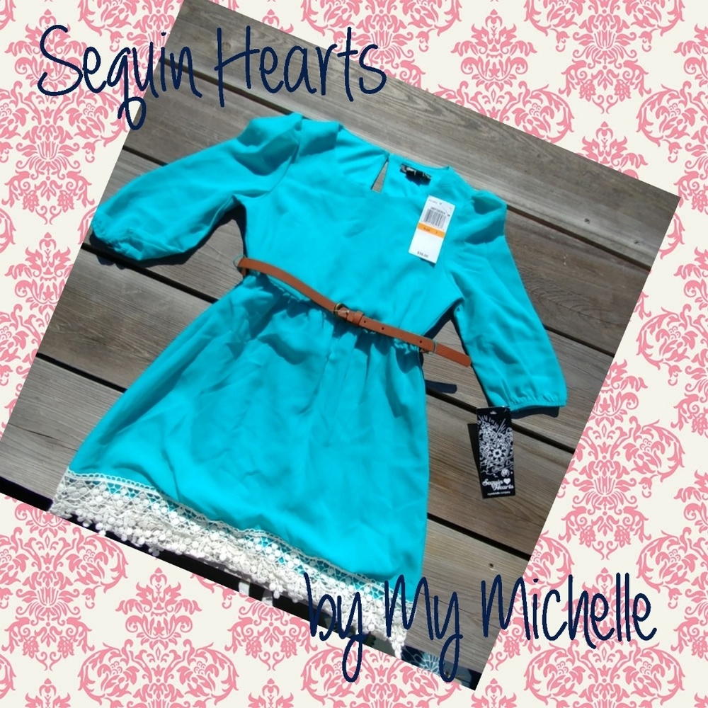 GIRL'S SEQUIN HEARTS BELTED DRESS NWT!