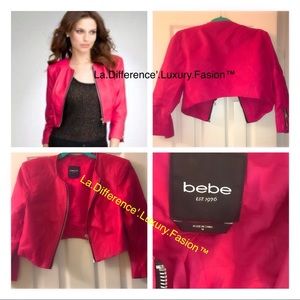 BEBE PINK LEATHER CROP JACKET