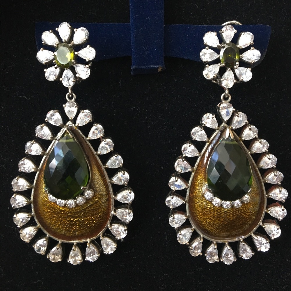Statement Amber and Emerald-Hued Earrings