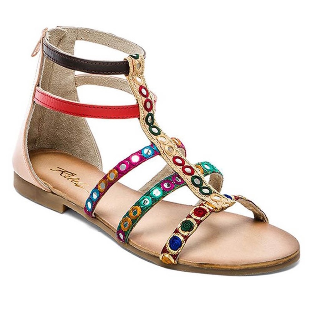 Embroidered Mirrored Boho Chic Sandals - Picture 2 of 6
