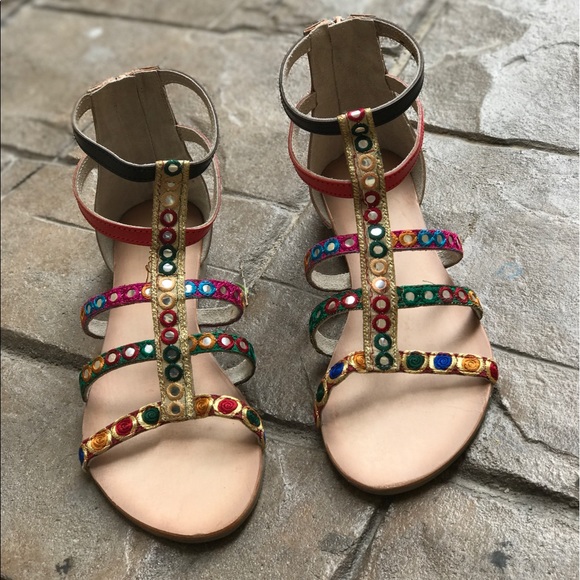 Embroidered Mirrored Boho Chic Sandals - Picture 5 of 6