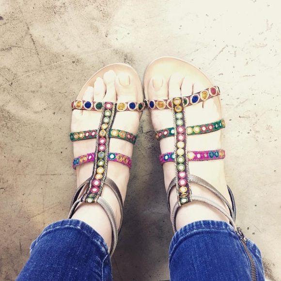 Embroidered Mirrored Boho Chic Sandals - Picture 6 of 6