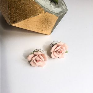 Vintage Pink Porcelain Rose Stud Earrings